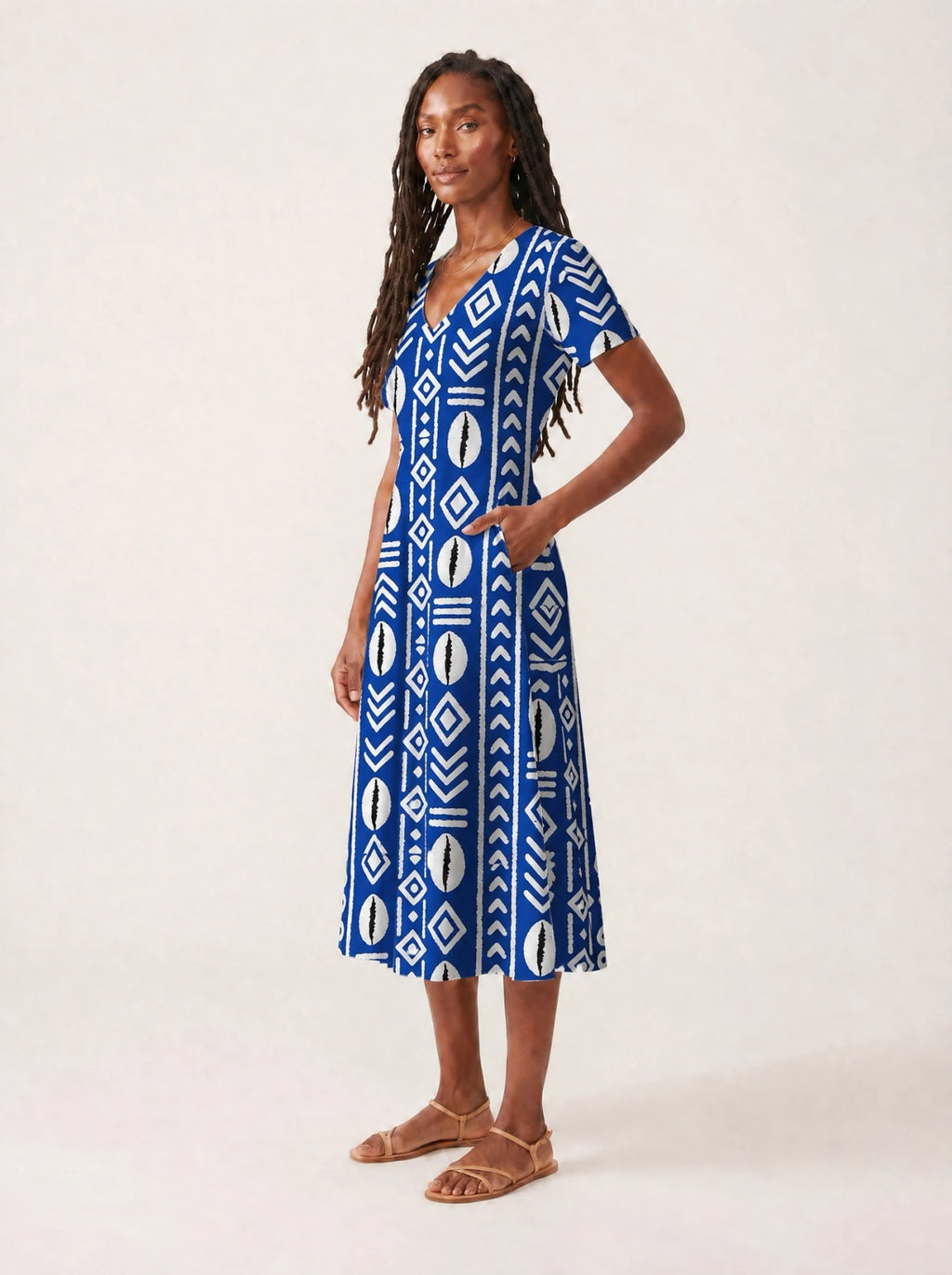 "Oshun Royal Blue" V Neck Midi Dress Promo