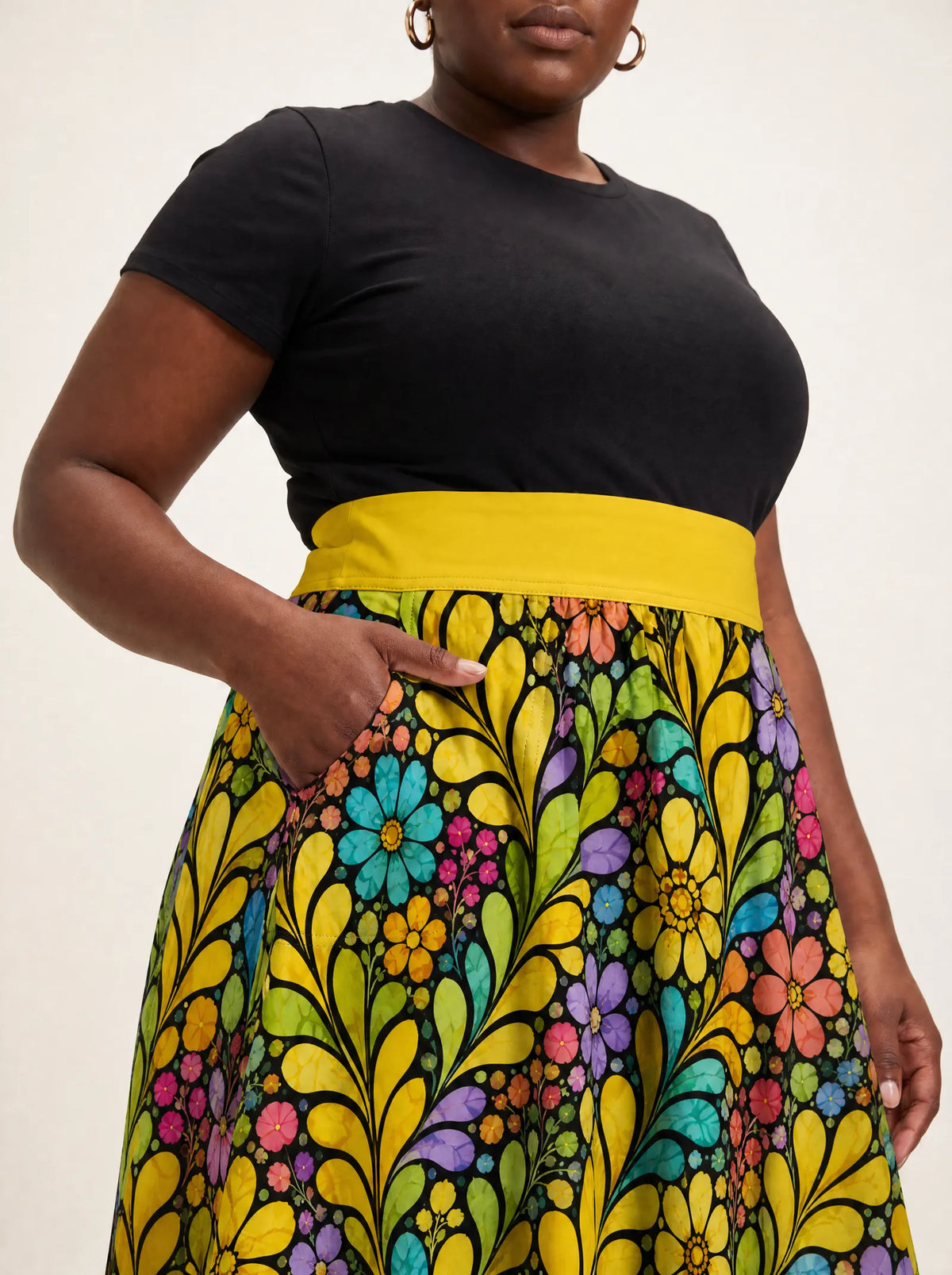 "Njano" Twirl Skirt — waistband and pocket close-up