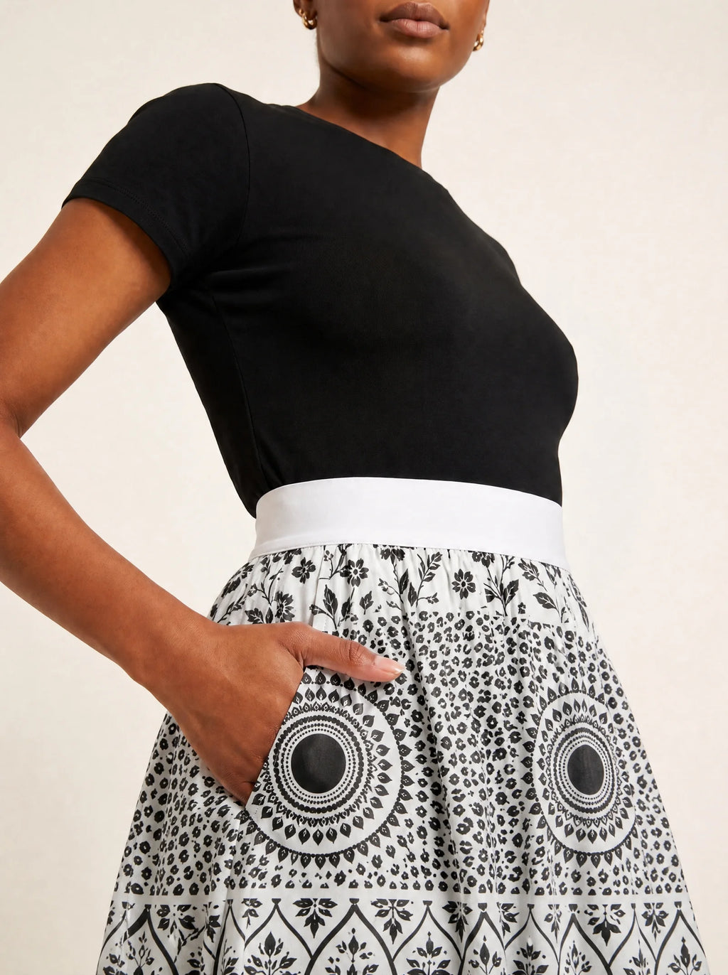 "Mwanga" Twirl Skirt — close-up of the waistband and side pocket