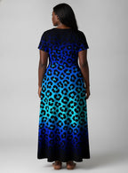 "Unstoppable" Sapphire Leopard" Short Sleeve Maxi Dress