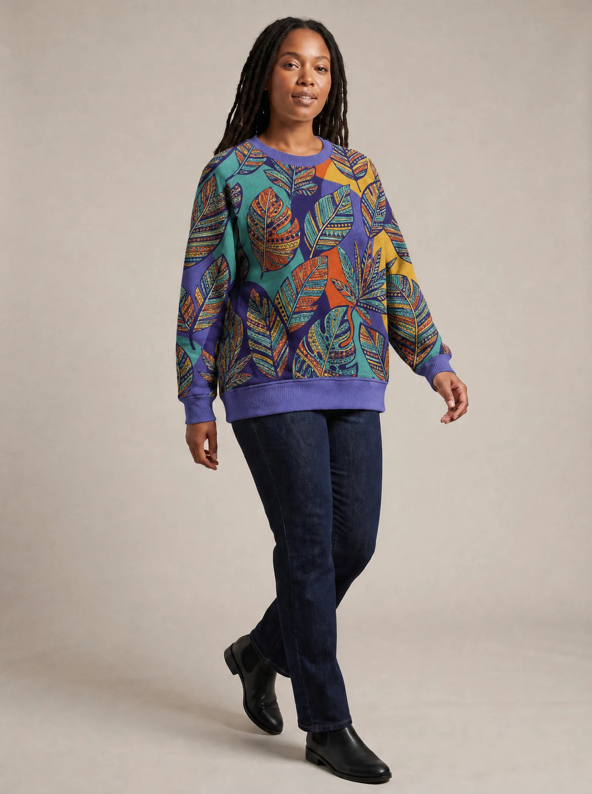 "Majani" Sweatshirt — three-quarter view on model