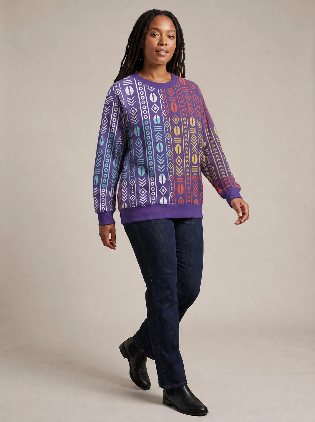 "Oshun Zamani" Sweatshirt — three-quarter view on model