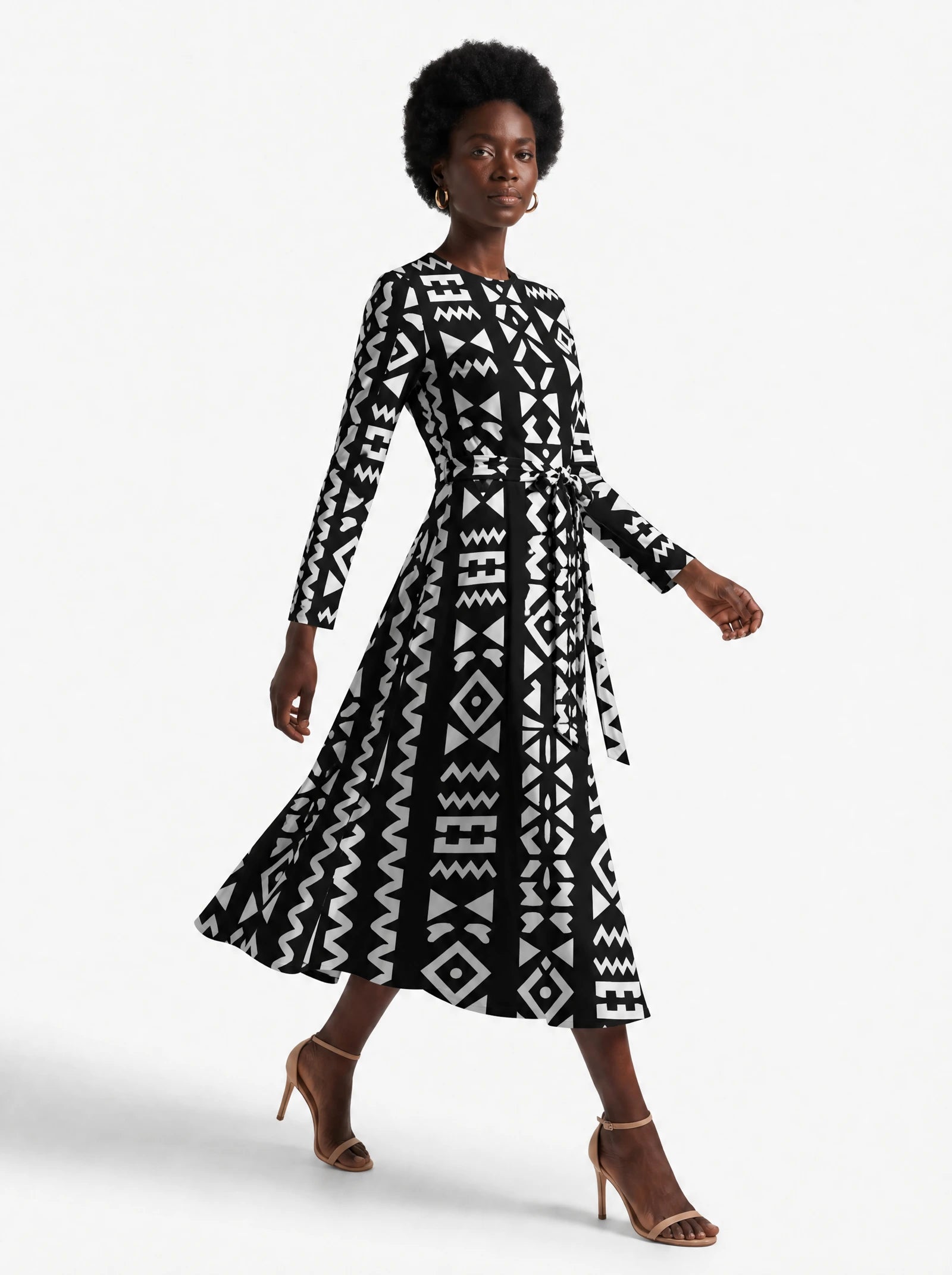 "Kuba" Viscose Midi Dress — three-quarter view on model, hand in the side pocket