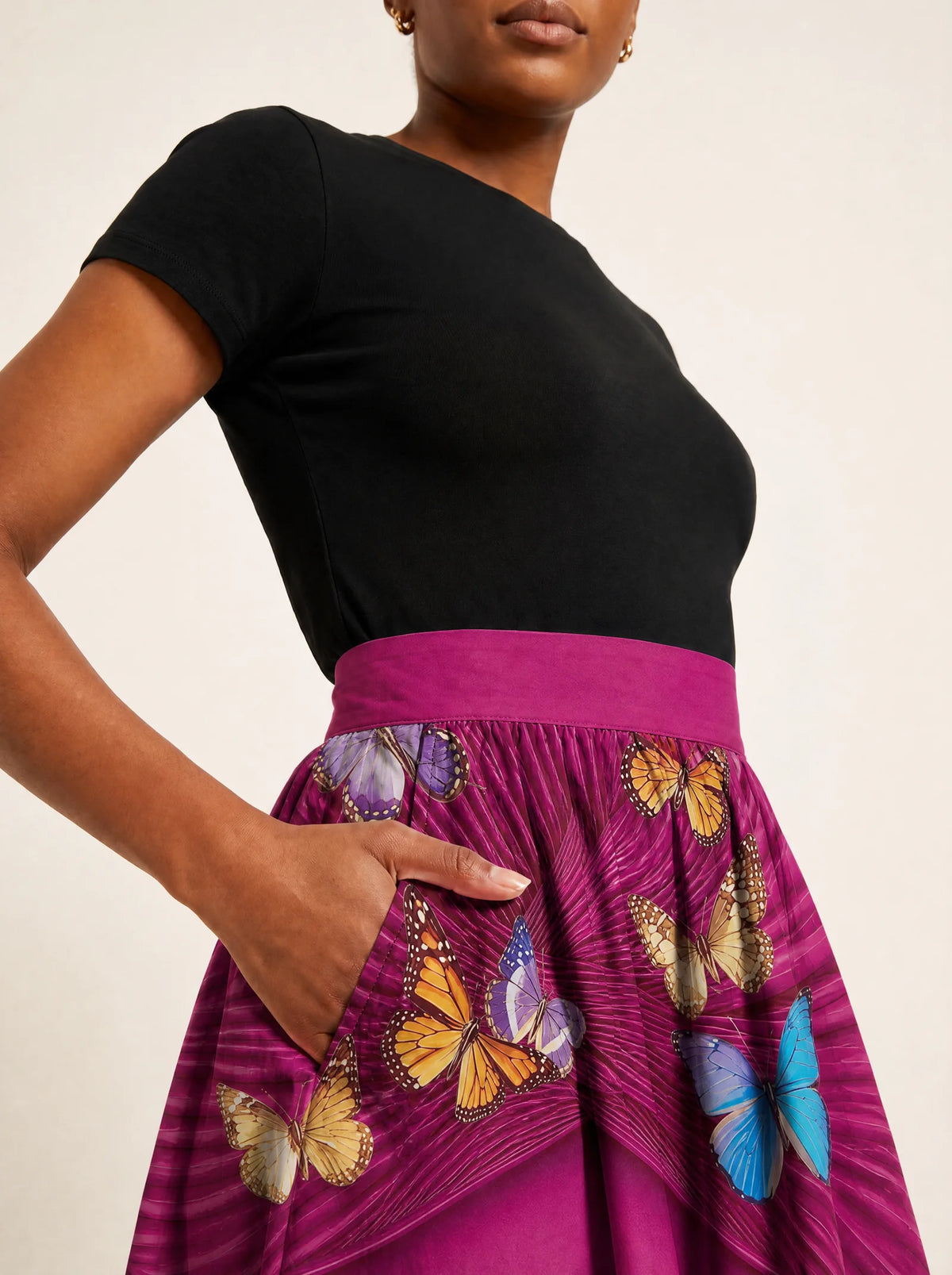 "Kipepeo" Twirl Skirt — waistband and pocket close-up