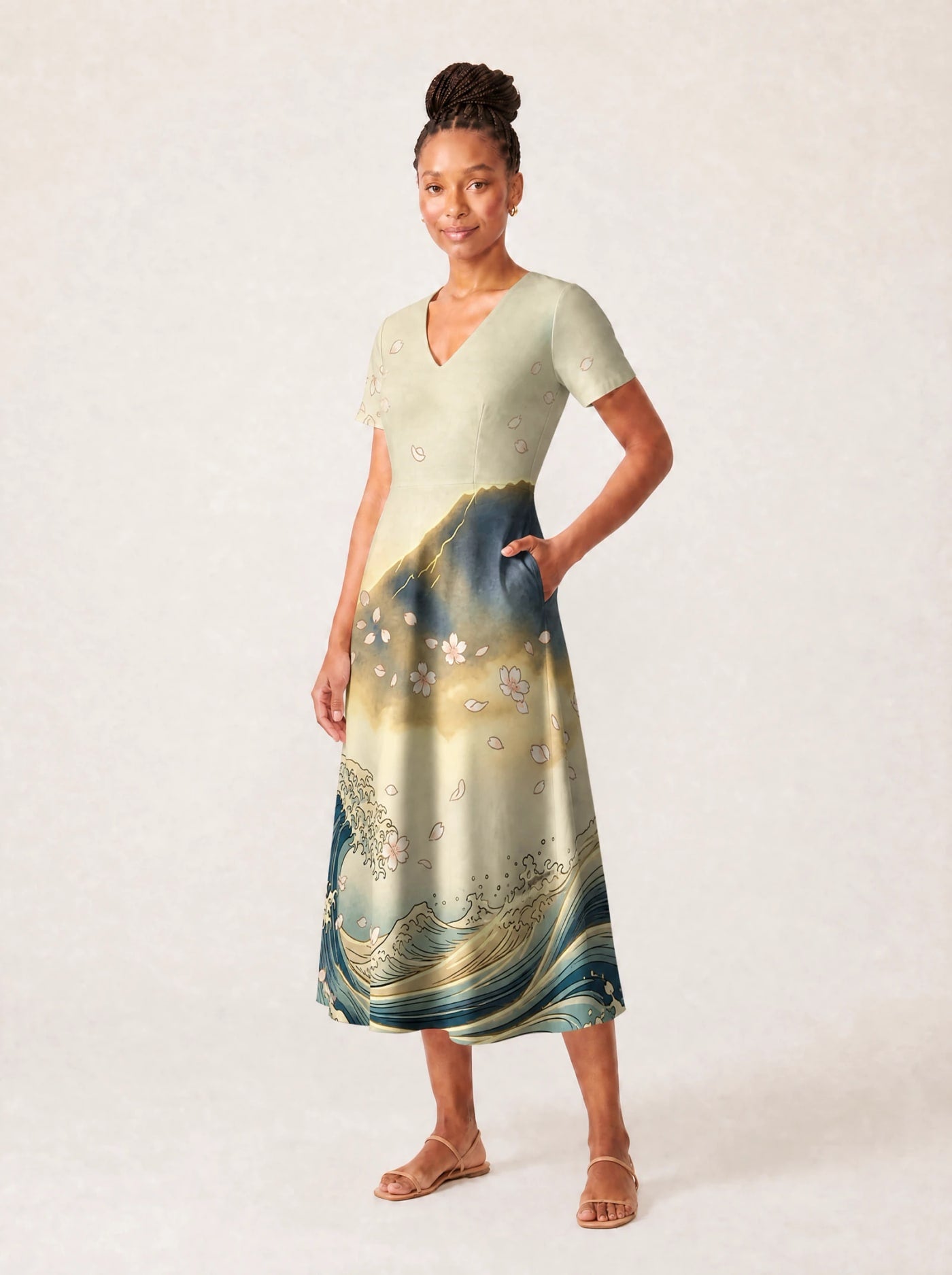 "Wimbi" V Neck Midi Dress Promo