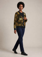 "Sankofa" Knitted Cardigan — three-quarter view on model