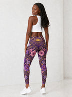 "August Queen Purple Bloom" Leggings — full body view on model