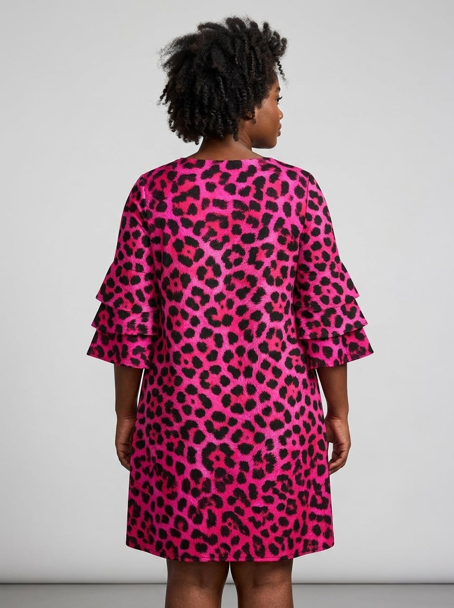 "Unstoppable" Pink Leopard Stacked Ruffle Sleeve Dress