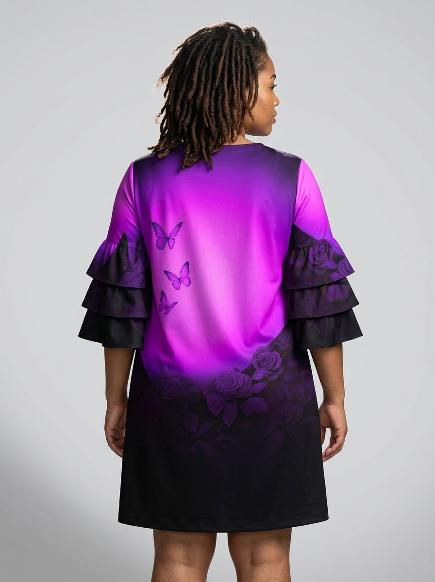"Selah" Purple Stacked Ruffle Sleeve Dress