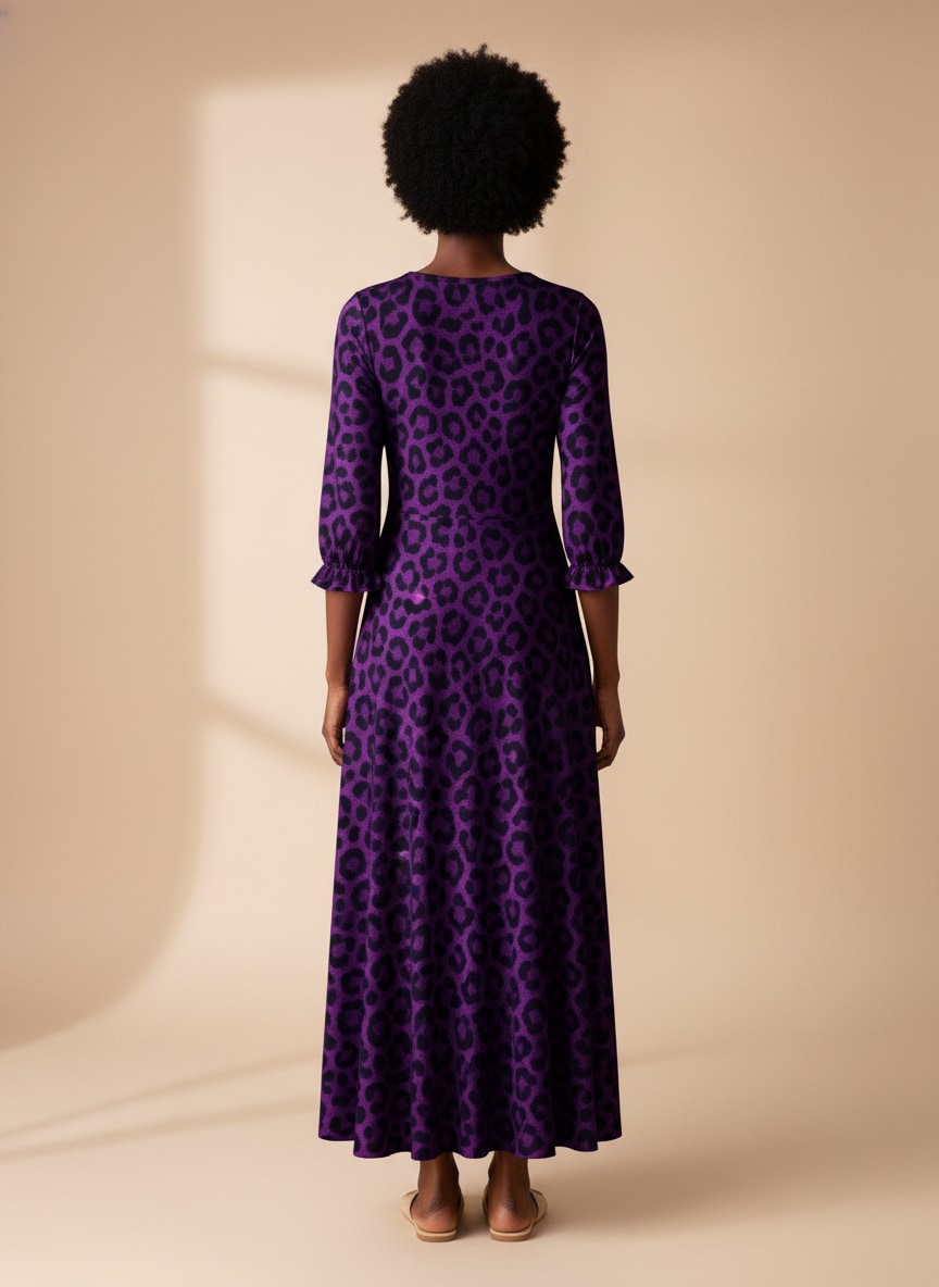 Purple Leopard Long Sleeve Maxi Dress