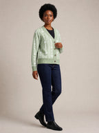 "Oshun Verde" Cardigan — three-quarter view on model