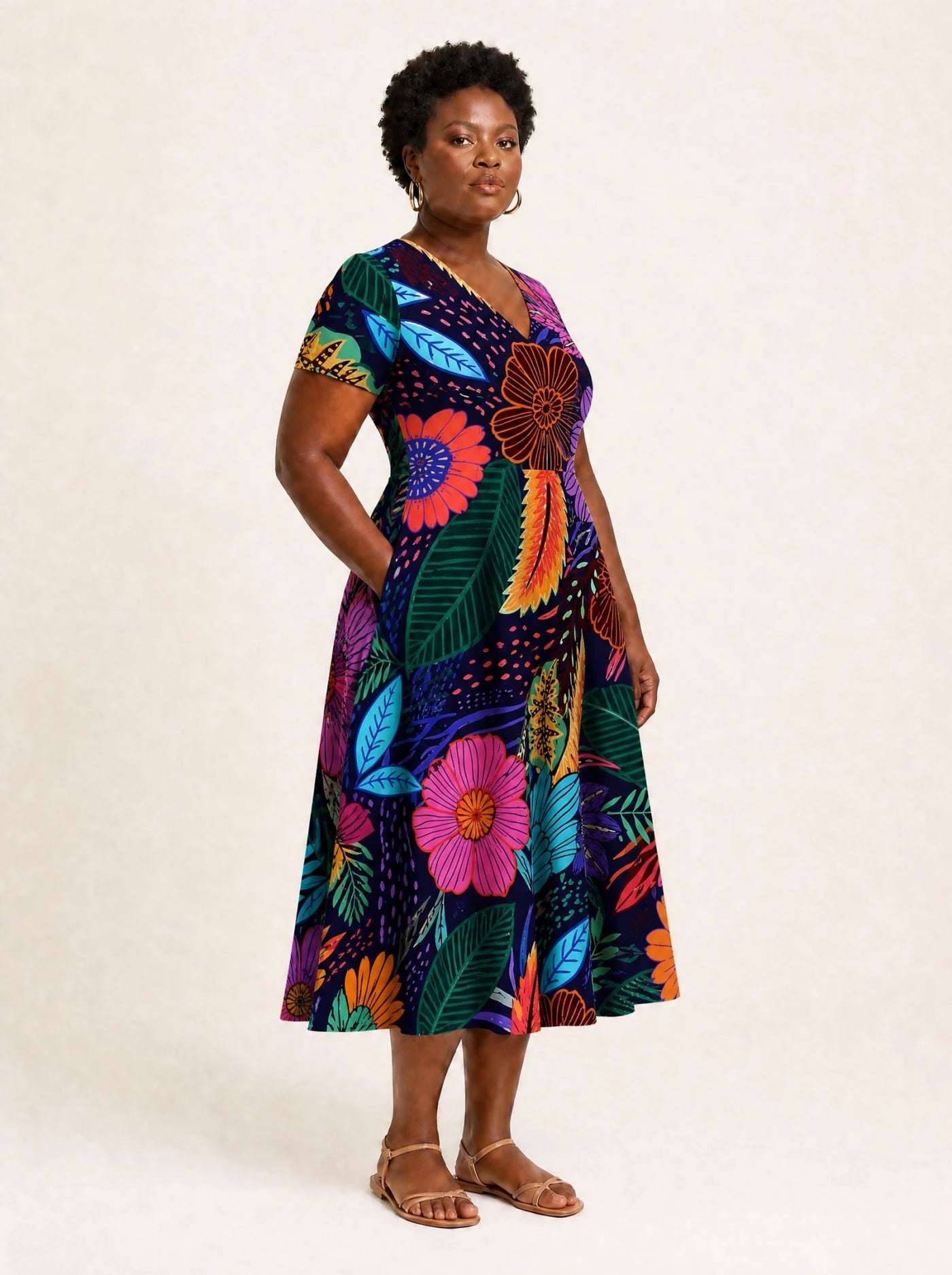 "Bustani" V Neck Midi Dress Promo