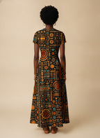 Afrocentric Pattern Short Sleeve Maxi Dress