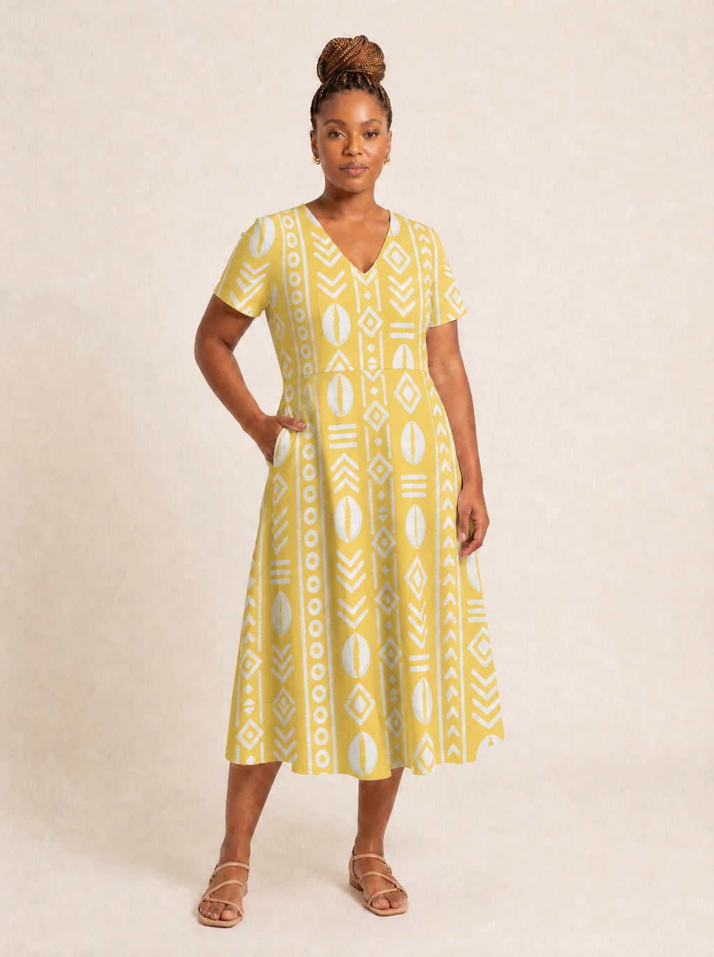 "Oshun Dhahabu" V Neck Midi Dress