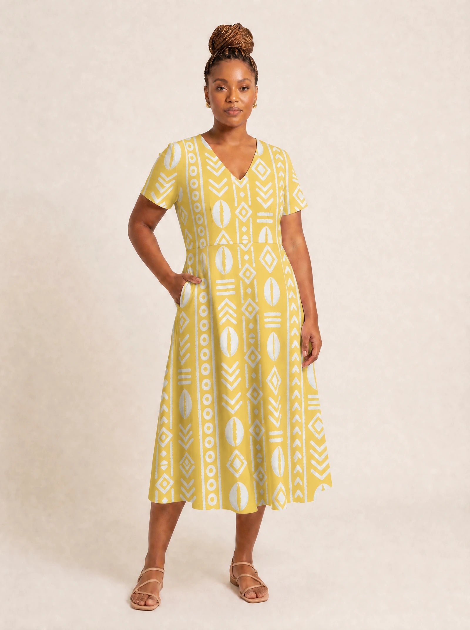 "Oshun Dhahabu" V Neck Midi Dress
