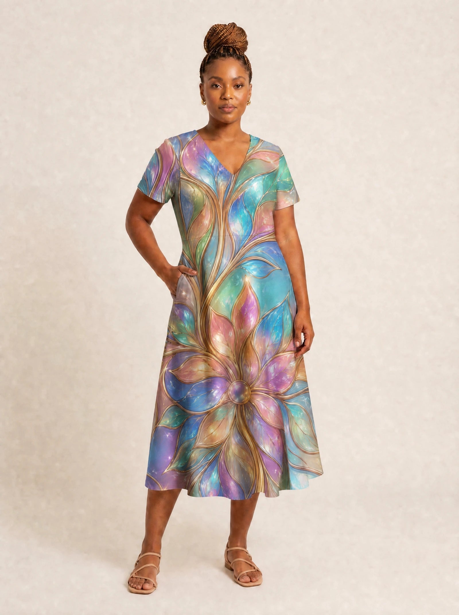 "Almasi" V Neck Midi Dress