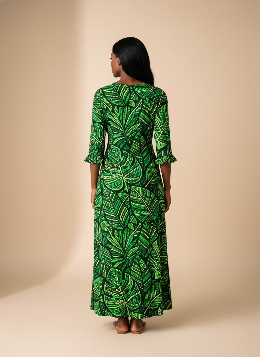 "Asili" Emerald Long Sleeve Maxi Dress