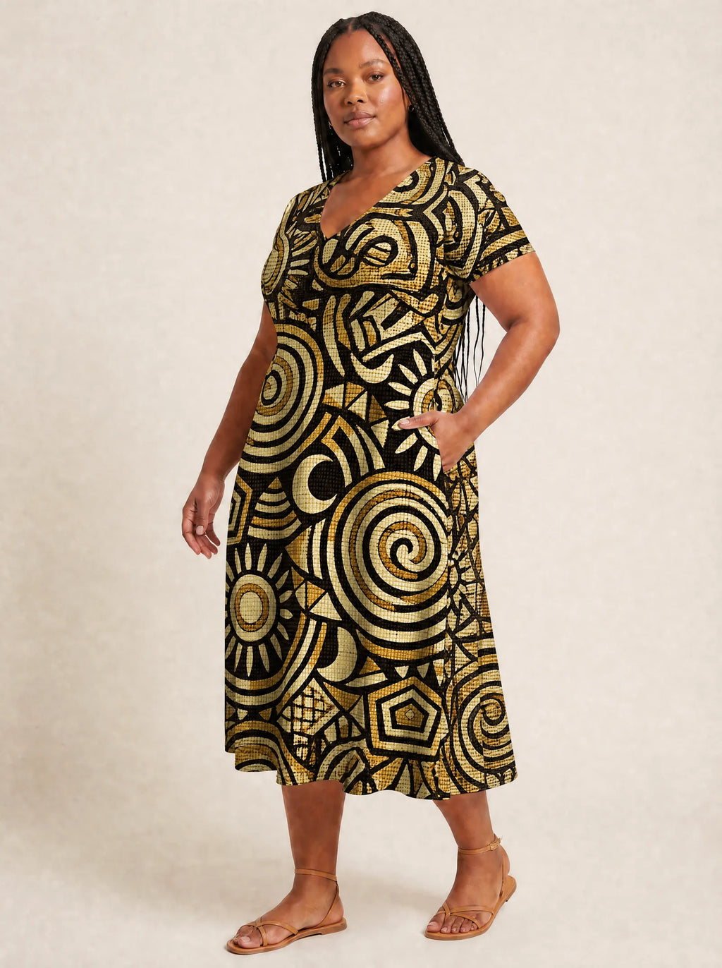 "Sahara" V Neck Midi Dress