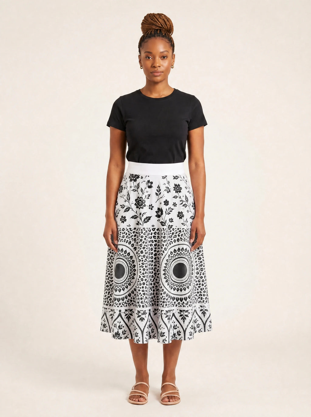 "Mwanga" Twirl Skirt — front view on model