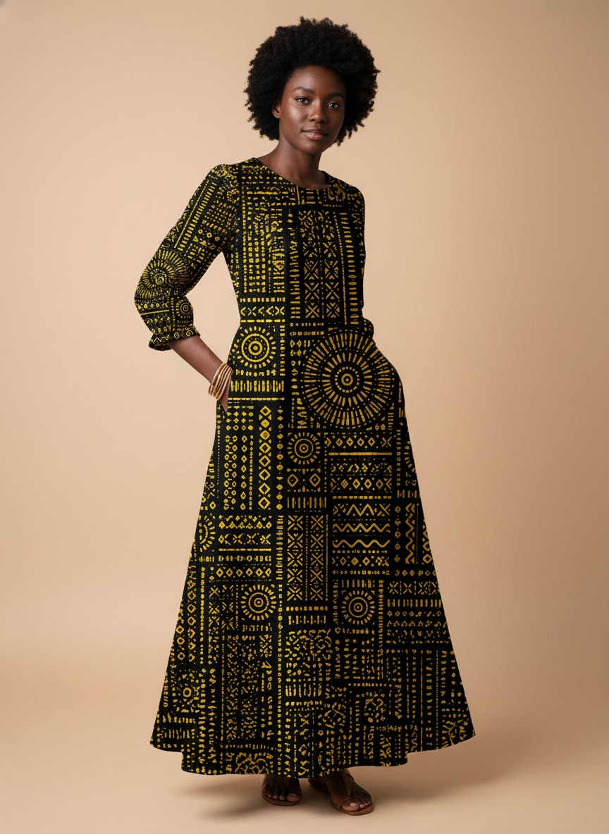 "Lamu" Long Sleeve Maxi Dress