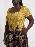 "Adhama" Sweetheart Midi Dress — close-up of the bodice and the in-seam side pocket