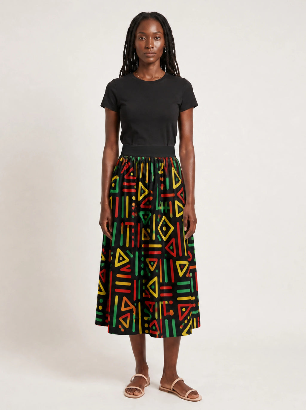 "Nairobi" Twirl Skirt — front view on model