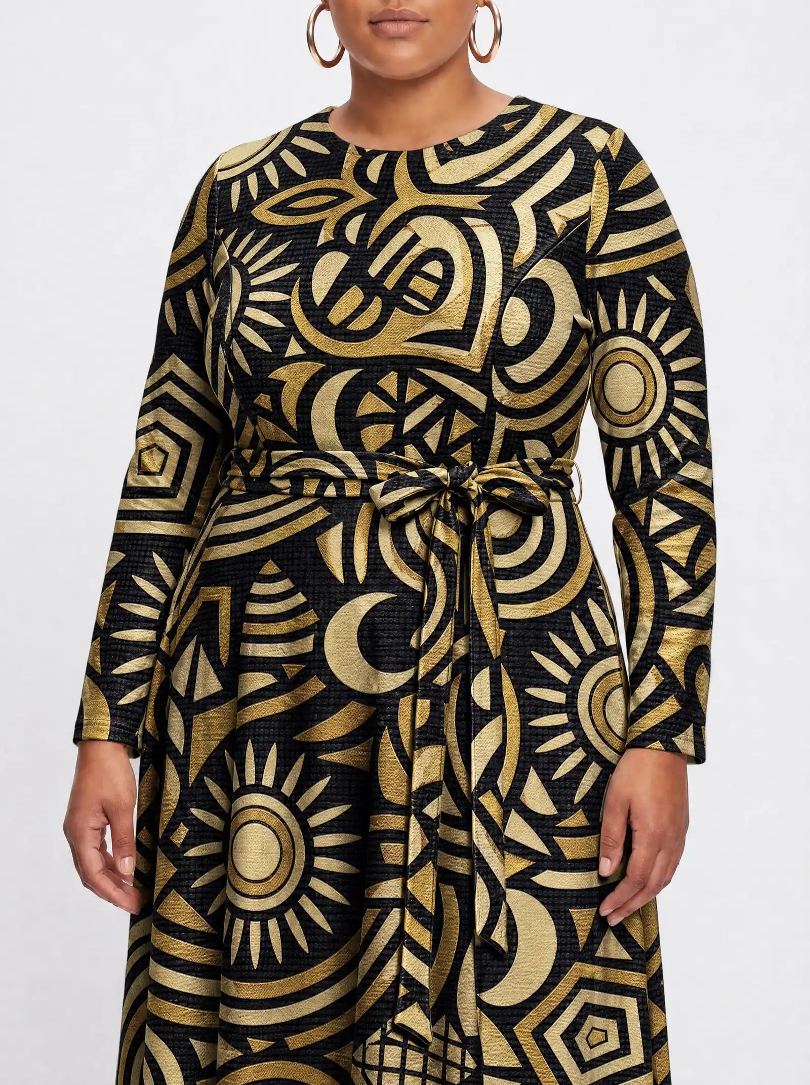 "Sahara" Viscose Midi Dress — close-up of the tie sash and the in-seam side pocket