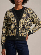 "Sahara" Cardigan — close view of the V-neck, buttons and ribbed trims