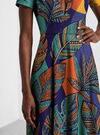 "Majani" Short Sleeve Maxi Dress — standing, angled view on model