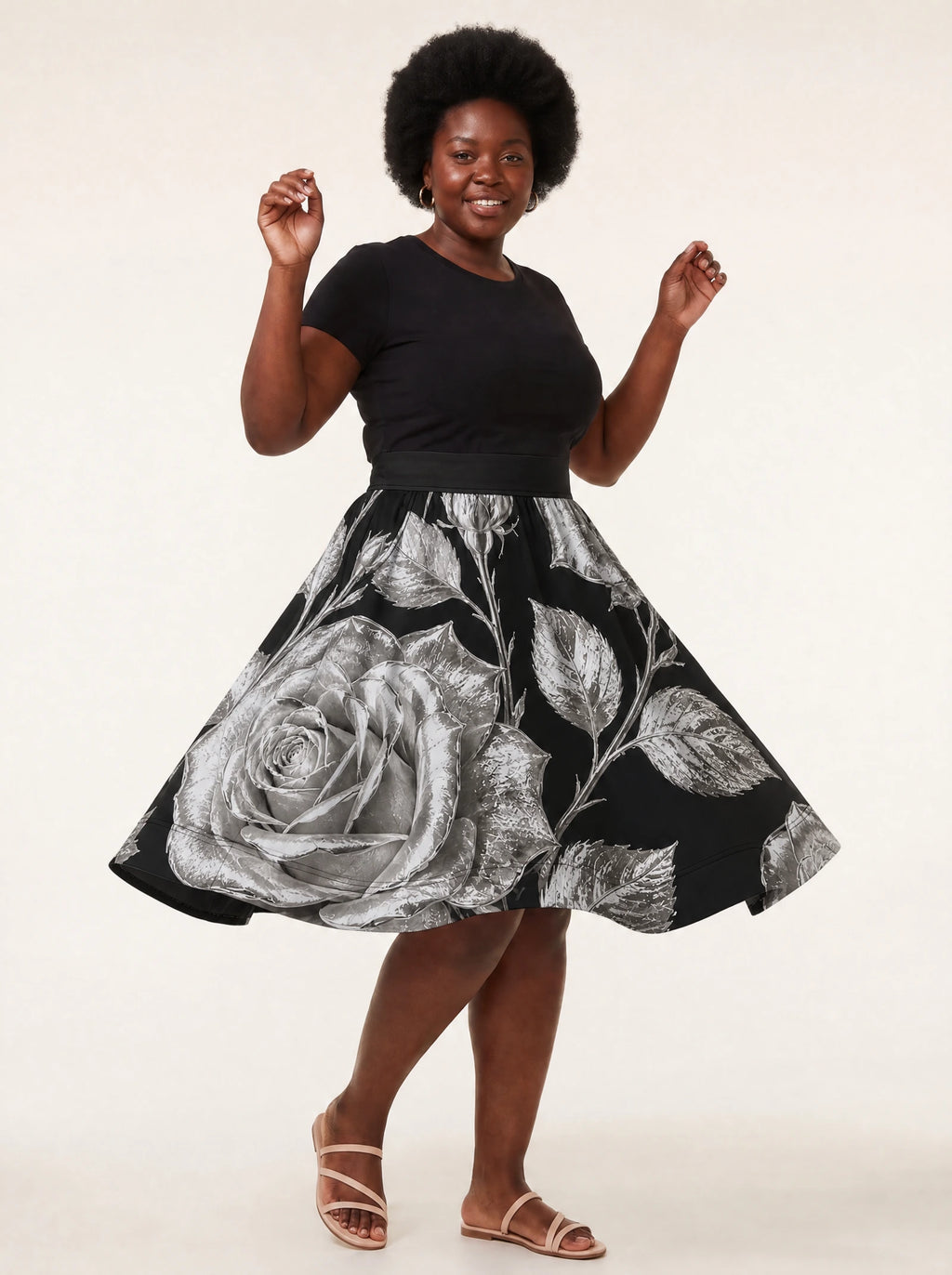 "Usiku" Twirl Skirt — full length on model