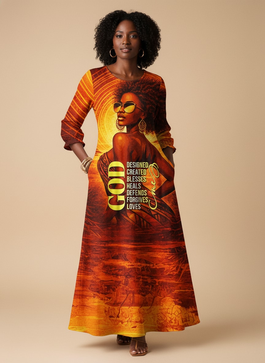Designed Long Sleeve Maxi Dress