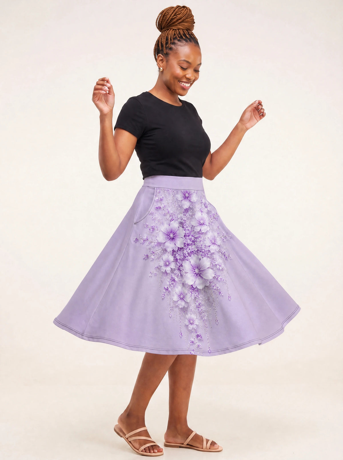 "Zambarau" Twirl Skirt — full length on model