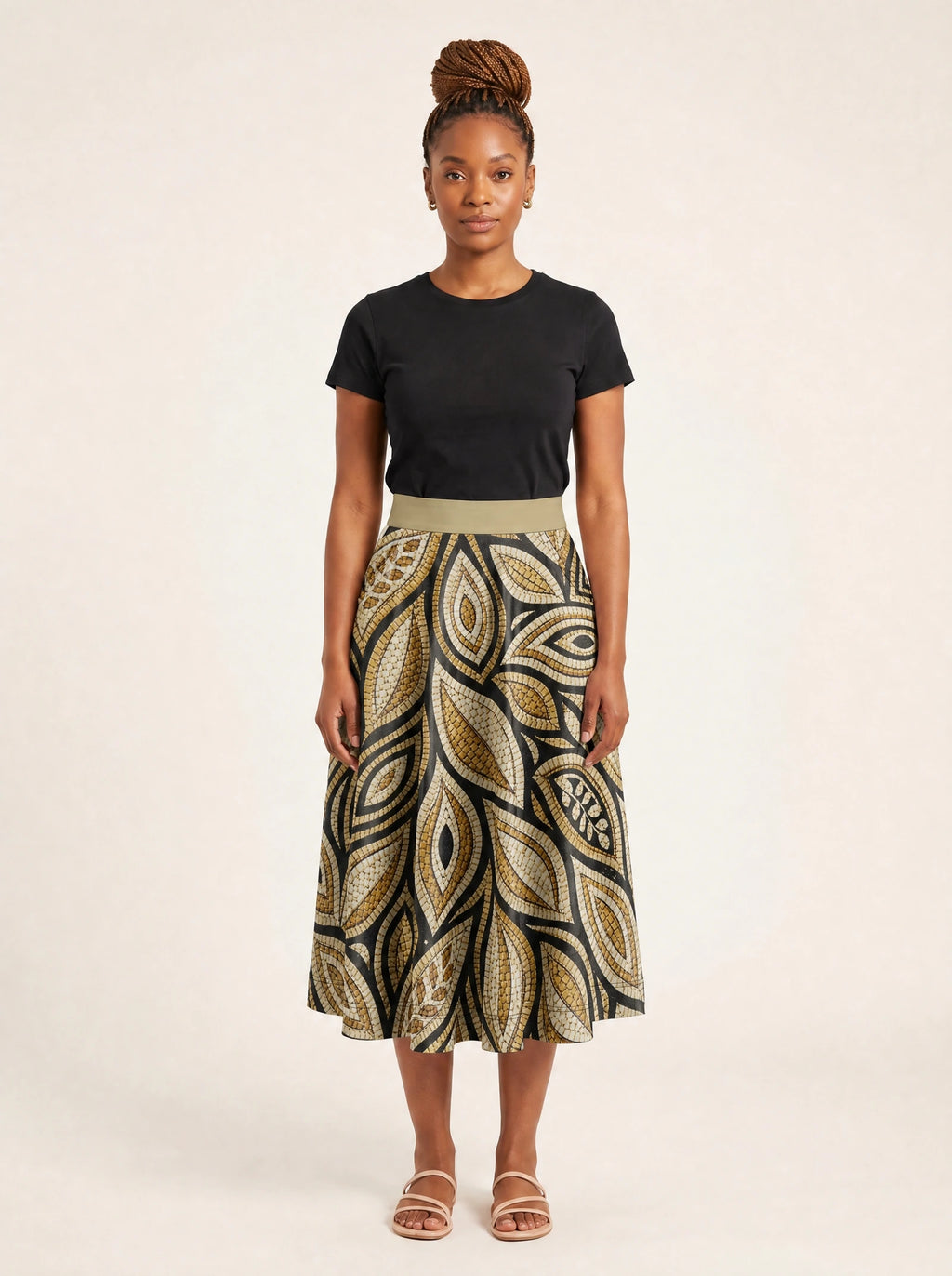 "Ashanti" Twirl Skirt — front view on model