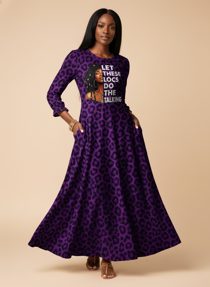 Purple Leopard Long Sleeve Maxi Dress