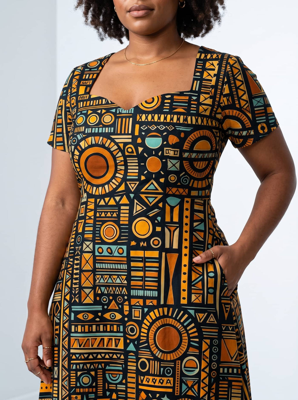 "Afrocentric Pattern" Sweetheart Midi Dress