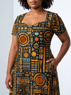 "Afrocentric Pattern" Sweetheart Midi Dress