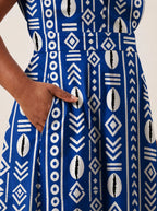 "Oshun Royal Blue" V Neck Midi Dress