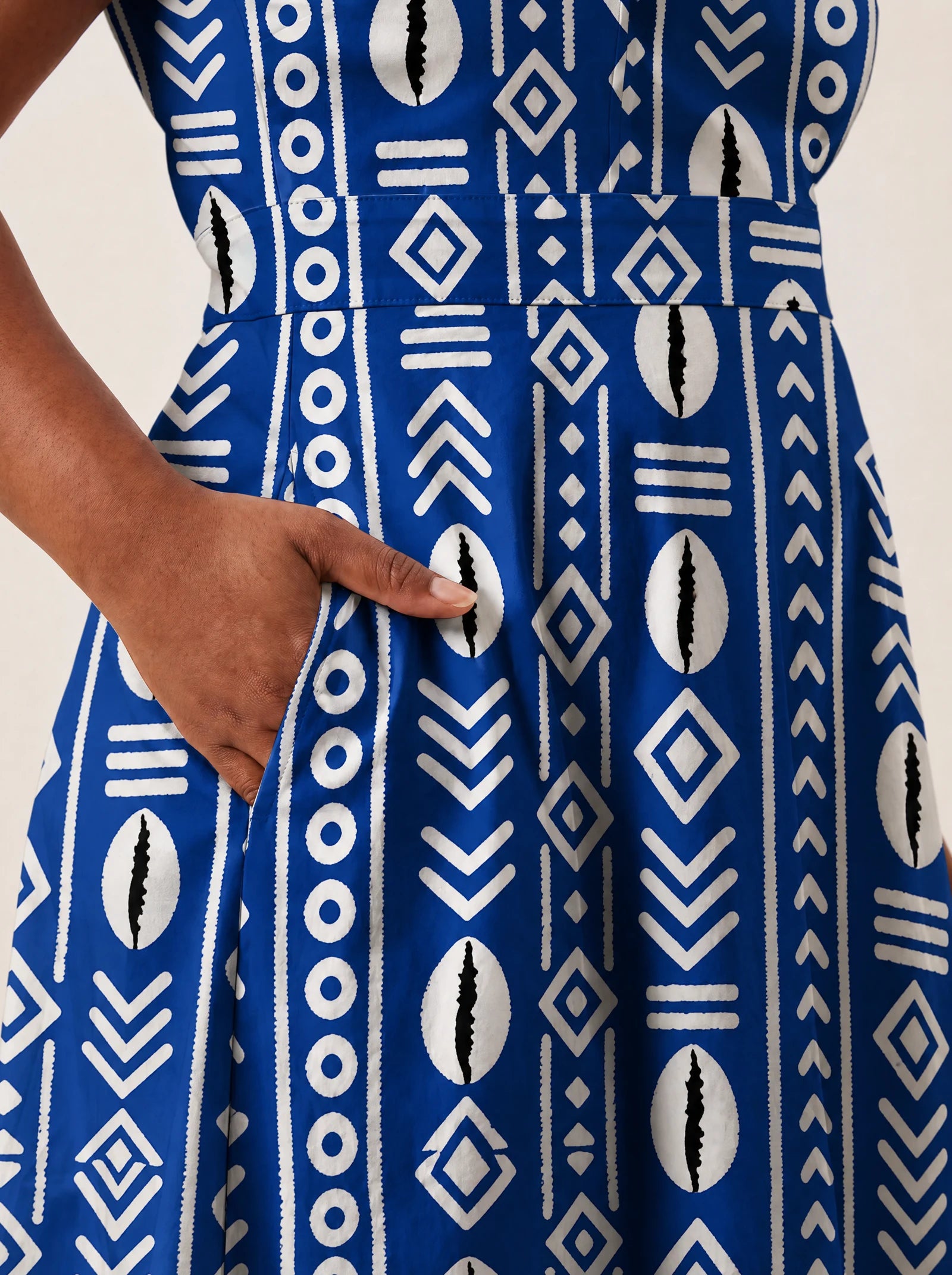 "Oshun Royal Blue" V Neck Midi Dress