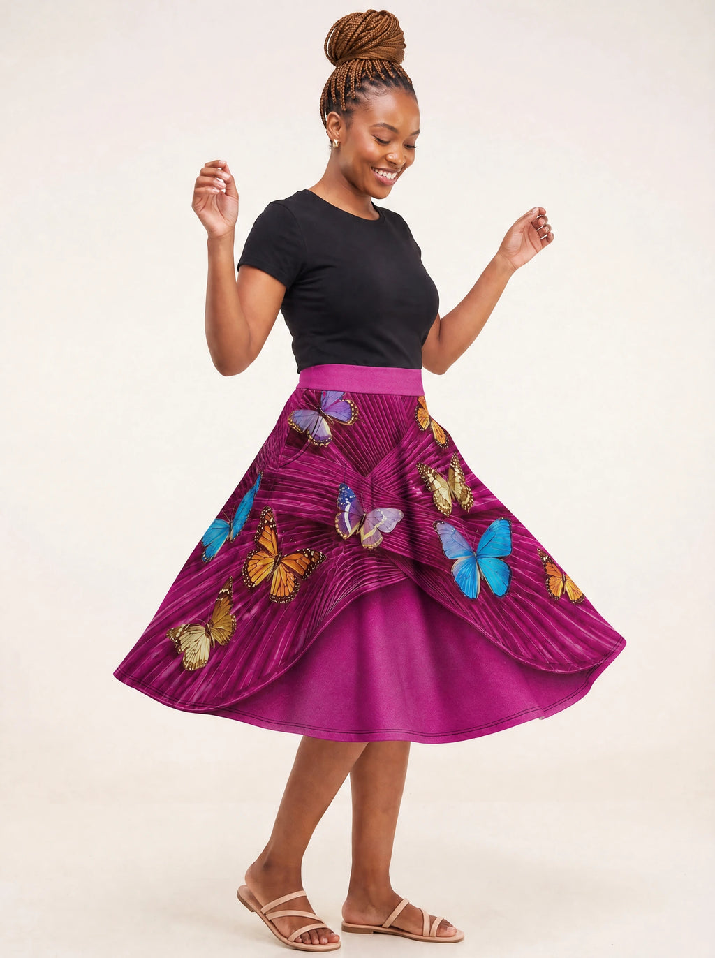 "Kipepeo" Twirl Skirt — full length on model