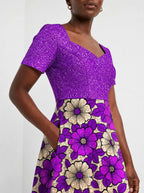 "Shani" Sweetheart Midi Dress — close-up of the bodice and the in-seam side pocket