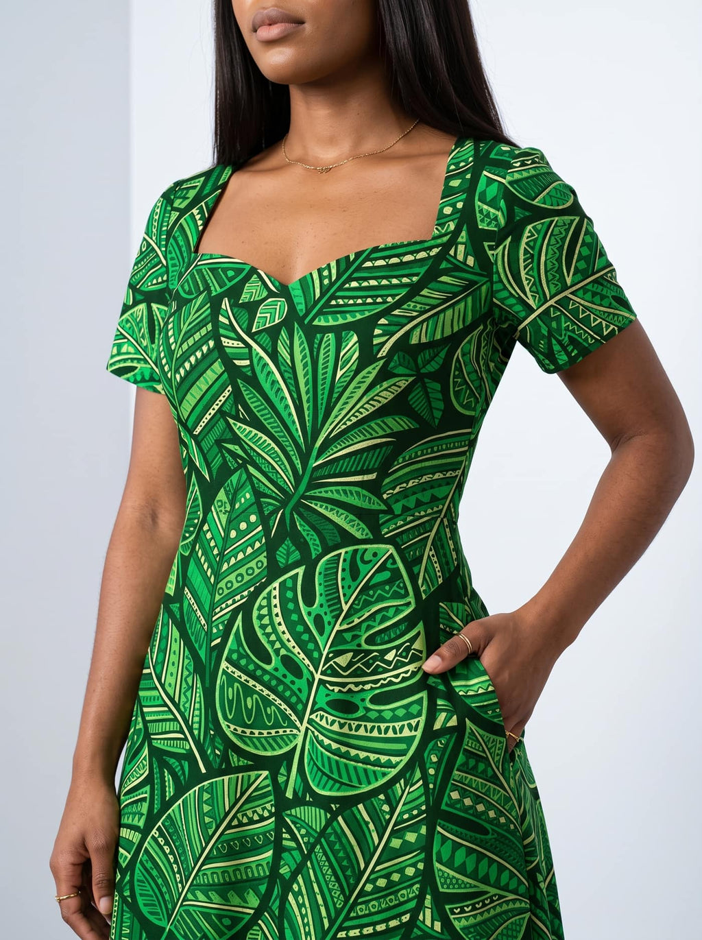 "Asili Emerald" Sweetheart Midi Dress