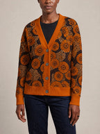 "Shada" Cardigan — close view of the V-neck, buttons and ribbed trims