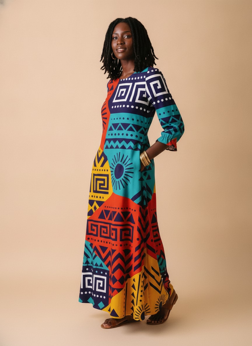 "Kanga" Long Sleeve Maxi Dress