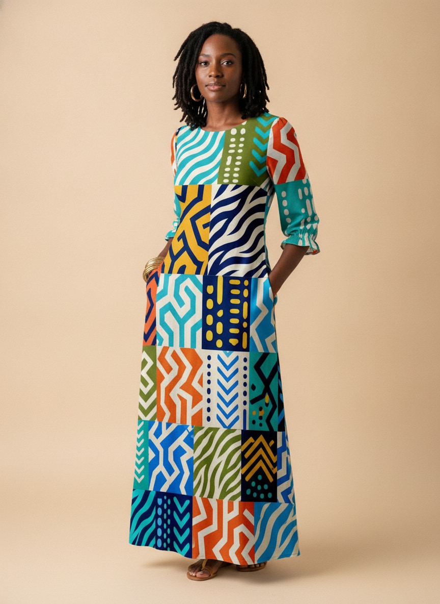 "Kitenge" Long Sleeve Maxi Dress