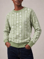 "Oshun Verde" Sweatshirt — close view of the crew neck, raglan seams and ribbed trims