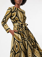 "Ashanti" Viscose Midi Dress — close-up of the tie sash and the in-seam side pocket