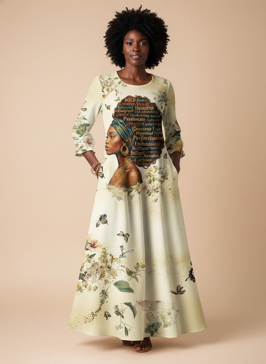 Gorgeous Black Queen Long Sleeve Maxi Dress