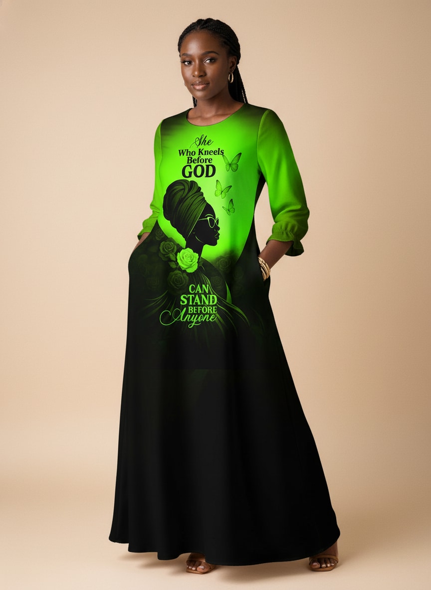 "Selah" Green Long Sleeve Maxi Dress