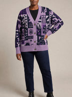 "Lavenda" Knitted Cardigan — close view of the V-neck, buttons and ribbed trims