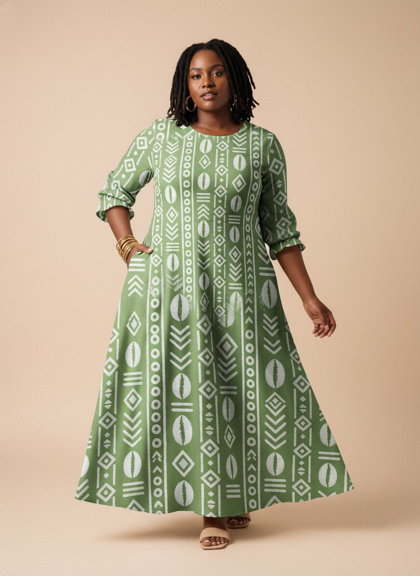 Oshun Verde Long Sleeve Maxi Dress